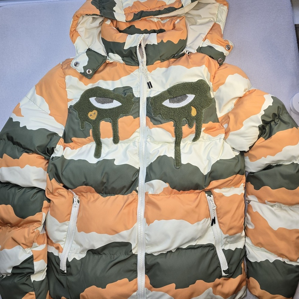 Roku Studio Japan Camo Puffer Jacket Medium Tear Drip Staring‎ Eyes Y2K Bubble